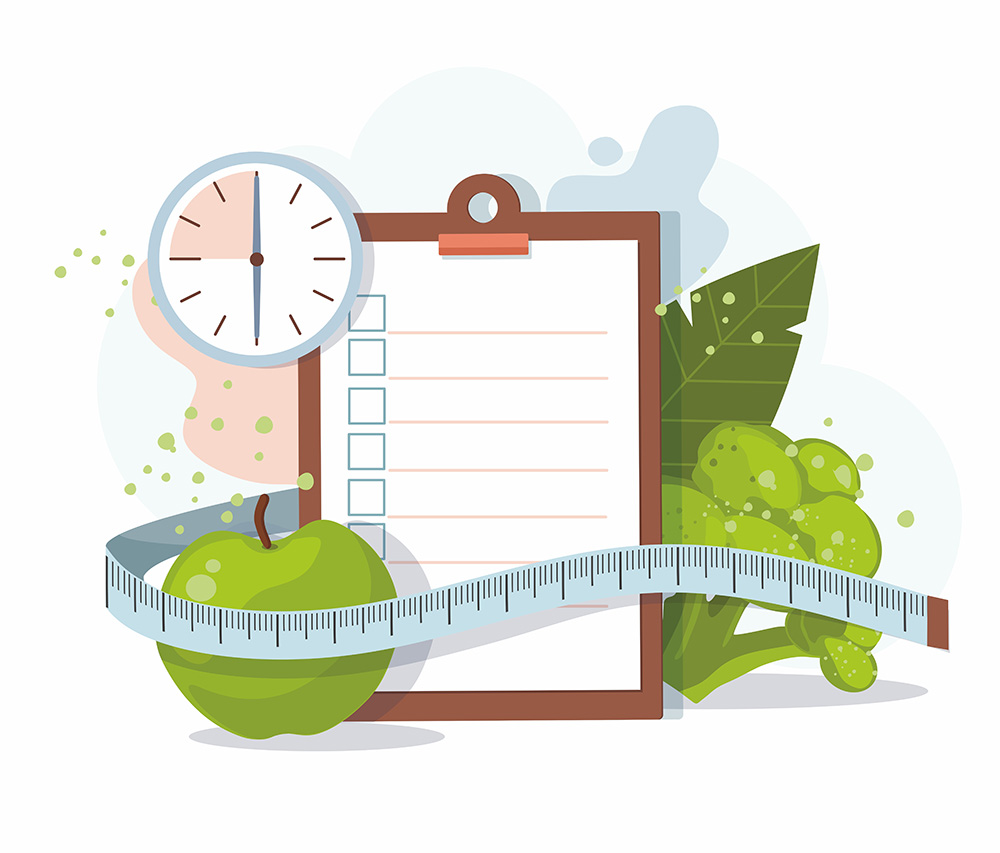 Healthy food and Diet planning on white . Weight loss concept. Vector